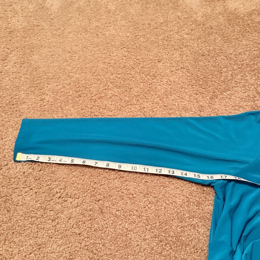 Venus Teal Blue Sharkbite Hem Tunic Top Gold Hardware Keyhole Mock Neck XL - Picture 5 of 7